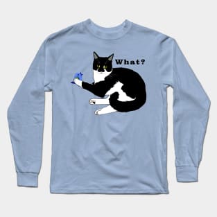 Cute Tuxedo Cat with a Bird WHAT? Copyright TeAnne Long Sleeve T-Shirt